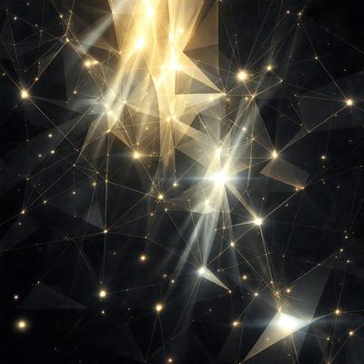 The primary subject of the image is a brightly lit, colorful, and abstract pattern. The setting is a dark background, which contrasts with the vibrant colors and patterns of the main subject. The visual style appears to be a combination of digital art and illustration, creating a unique and eye-catching design. The colors and mood of the image are lively and energetic, with the bright lights and patterns evoking a sense of excitement and movement.